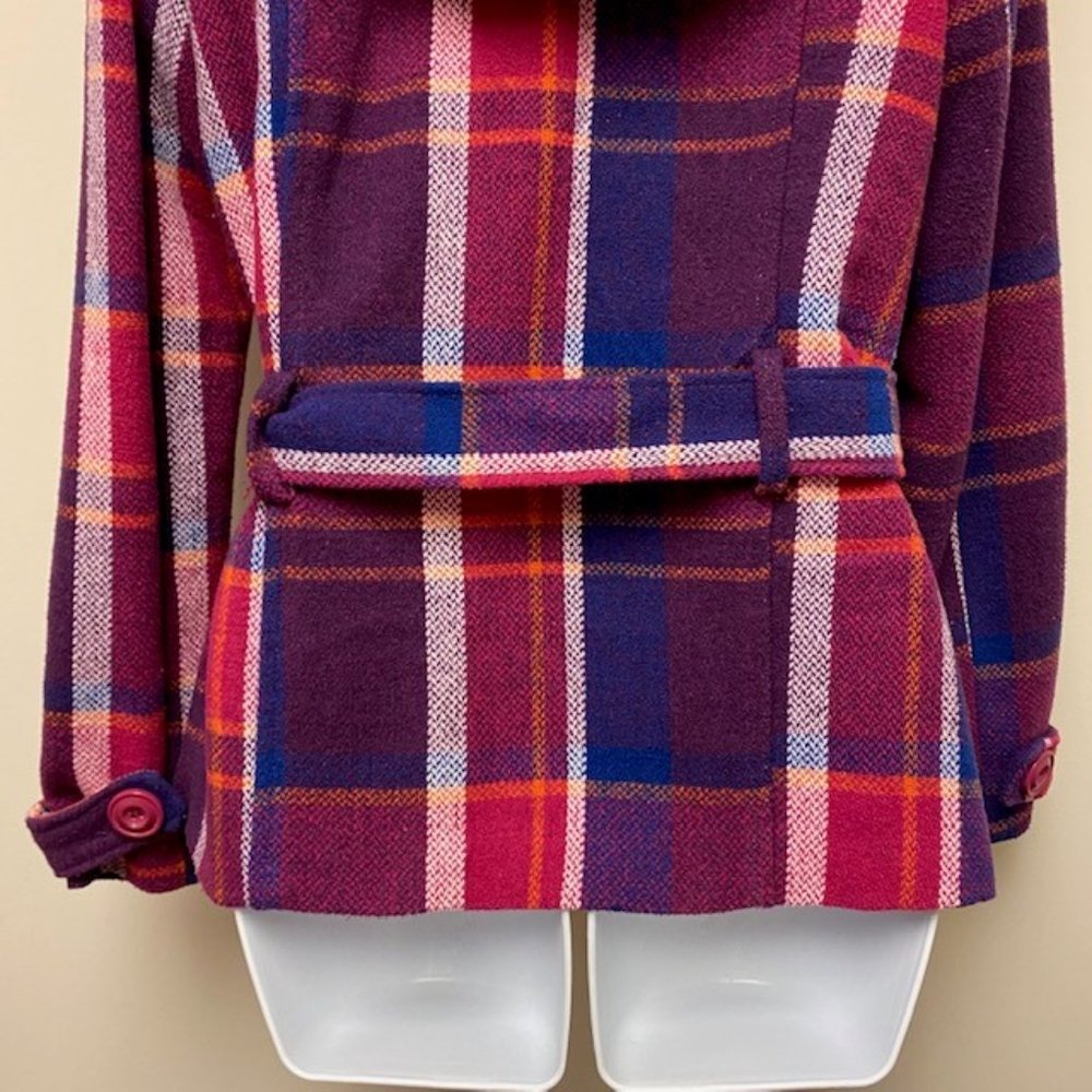 DEB Vintage 80's Trench Style Pea Coat Wool Blend Plaid Hood, size Small - Picture 8 of 15